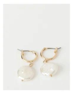 Basque Flat Pearl Drop Earrings In Gold