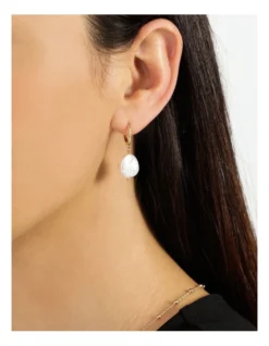 Basque Flat Pearl Drop Earrings In Gold -Basque Store Online 793549450 4 720x928