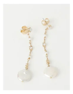 Basque Dainty Chain With Pearl Drop Earrings In Gold