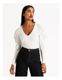 Basque Top Stitch V Neck Top Ecru -Basque Store Online 887000140 3 720x928