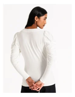 Basque Top Stitch V Neck Top Ecru -Basque Store Online 887000140 5 720x928