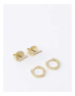 Basque Diamante Mini Bar Stud Earrings In Gold