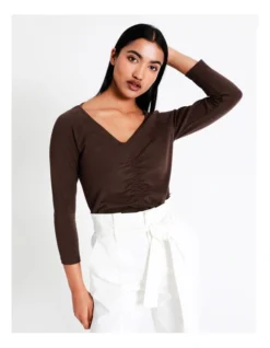 Basque Gathered Front Tee In Brown