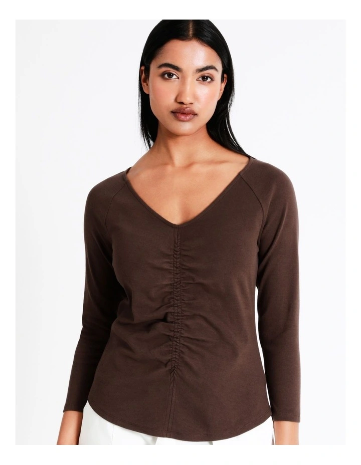 Basque Gathered Front Tee In Brown 4 Basque Gathered Front Tee In Brown - Image 2
