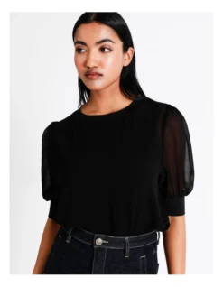 Basque Puff Sleeve Recycled Blend Top In Black -Basque Store Online 913803040 3 720x928