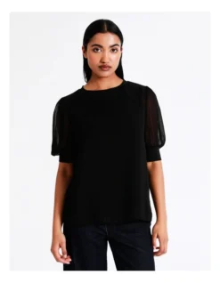 Basque Puff Sleeve Recycled Blend Top In Black -Basque Store Online 913803040 4 720x928