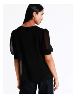 Basque Puff Sleeve Recycled Blend Top In Black -Basque Store Online 913803040 6 720x928