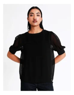 Basque Puff Sleeve Recycled Blend Top In Black -Basque Store Online 913803040 7 720x928