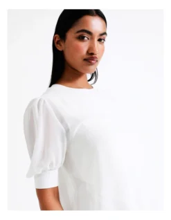 Basque Puff Sleeve Recycled Blend Top In Ivory -Basque Store Online 913803130 3 720x928