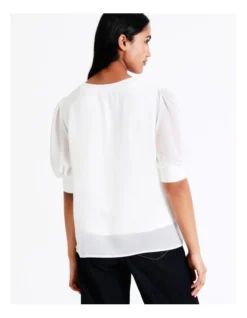 Basque Puff Sleeve Recycled Blend Top In Ivory -Basque Store Online 913803130 7 720x928