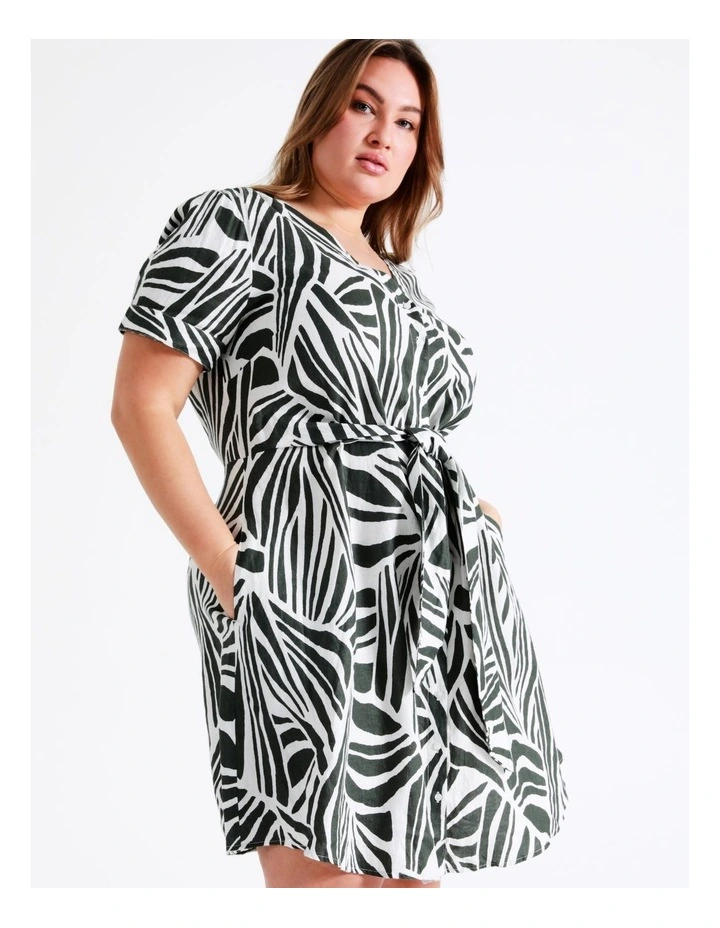 Basque Tie Front Linen Mini Dress In Assorted 4 Basque Tie Front Linen Mini Dress In Assorted - Image 2