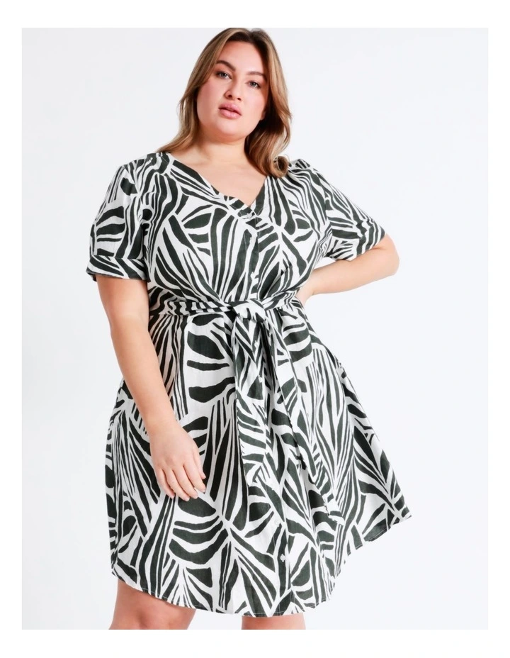 Basque Tie Front Linen Mini Dress In Assorted 6 Basque Tie Front Linen Mini Dress In Assorted - Image 4