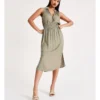 Basque Shirred Waist Recycled Blend Satin Midi Dress In Sage -Basque Store Online 918825490 1 720x928