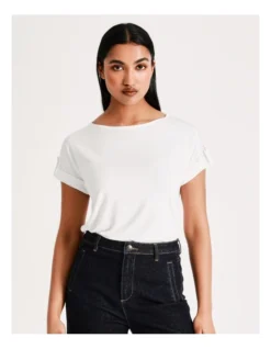 Basque Button Detail Tee In Ivory