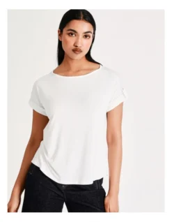 Basque Button Detail Tee In Ivory -Basque Store Online 918825580 4 720x928