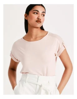 Basque Button Detail Tee In Dusty Pink