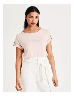 Basque Button Detail Tee In Dusty Pink -Basque Store Online 918825670 3 720x928