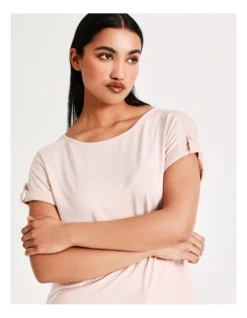 Basque Button Detail Tee In Dusty Pink -Basque Store Online 918825670 5 720x928