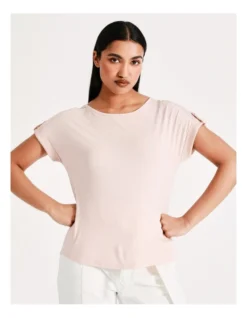 Basque Button Detail Tee In Dusty Pink -Basque Store Online 918825670 6 720x928