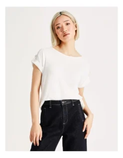 Basque Button Detail Tee In Ivory