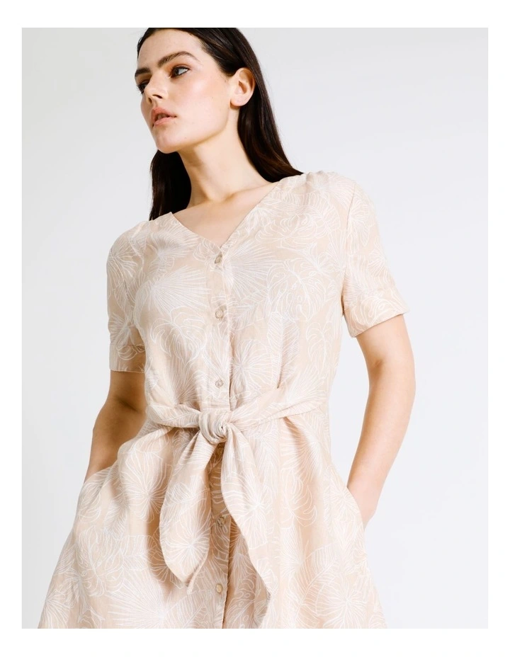 Basque Tie Front Linen Mini Dress In Assorted 4 Basque Tie Front Linen Mini Dress In Assorted - Image 3