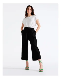 Basque Self-Tie Cropped Linen Blend Pant In Black