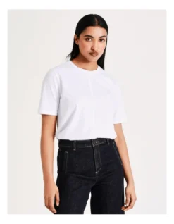 Basque Seam Detail Organic Cotton Tee In White