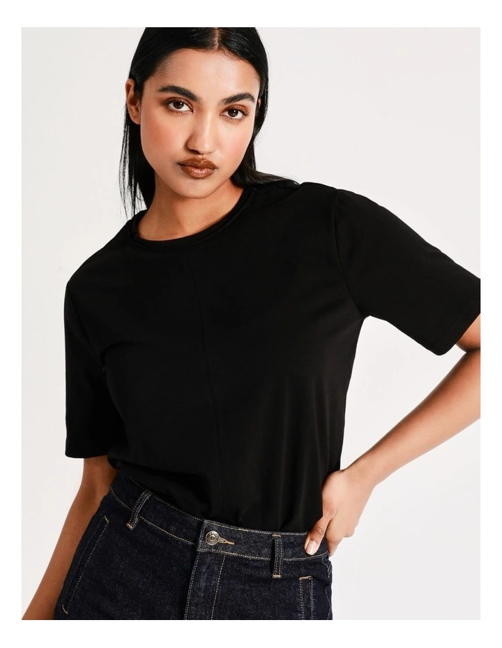 Basque Seam Detail Organic Cotton Tee In Black 3 Basque Seam Detail Organic Cotton Tee In Black