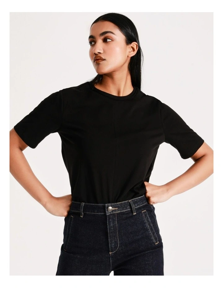 Basque Seam Detail Organic Cotton Tee In Black 6 Basque Seam Detail Organic Cotton Tee In Black - Image 4