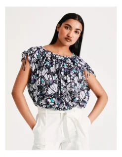 Basque Drawstring Detail Top In Assorted