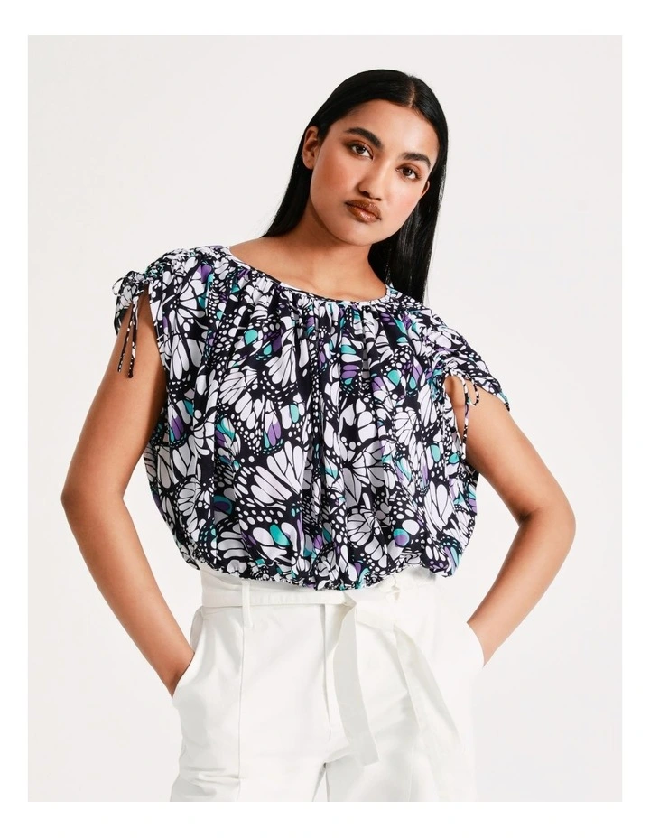 Basque Drawstring Detail Top In Assorted 3 Basque Drawstring Detail Top In Assorted