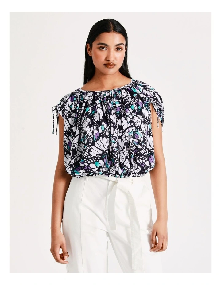 Basque Drawstring Detail Top In Assorted 4 Basque Drawstring Detail Top In Assorted - Image 2