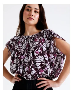 Basque Drawstring Detail Top In Assorted