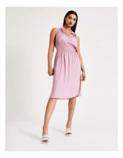 Basque Shirred Waist Recycled Blend Satin Midi Dress In Mauve
