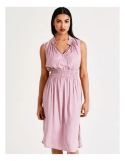 Basque Shirred Waist Recycled Blend Satin Midi Dress In Mauve -Basque Store Online 918833230 3 720x928