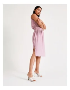 Basque Shirred Waist Recycled Blend Satin Midi Dress In Mauve -Basque Store Online 918833230 4 720x928