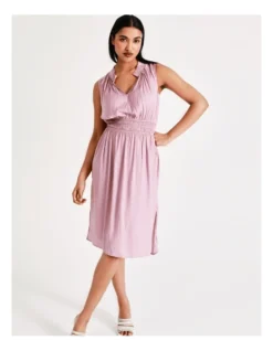Basque Shirred Waist Recycled Blend Satin Midi Dress In Mauve -Basque Store Online 918833230 5 720x928