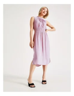 Basque Shirred Waist Recycled Blend Satin Midi Dress In Mauve