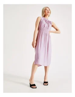 Basque Shirred Waist Recycled Blend Satin Midi Dress In Mauve -Basque Store Online 918833410 3 720x928