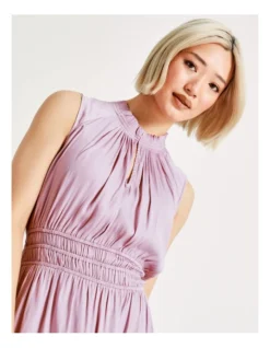 Basque Shirred Waist Recycled Blend Satin Midi Dress In Mauve -Basque Store Online 918833410 5 720x928