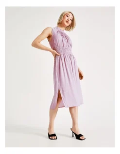 Basque Shirred Waist Recycled Blend Satin Midi Dress In Mauve -Basque Store Online 918833410 6 720x928