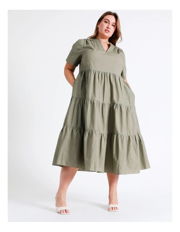 Basque Organic Cotton Tiered Midi Dress In Sage 3 Basque Organic Cotton Tiered Midi Dress In Sage