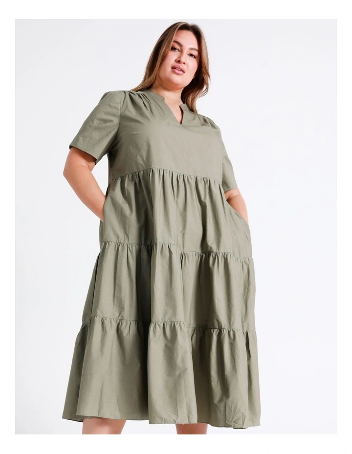 Basque Organic Cotton Tiered Midi Dress In Sage 4 Basque Organic Cotton Tiered Midi Dress In Sage - Image 2