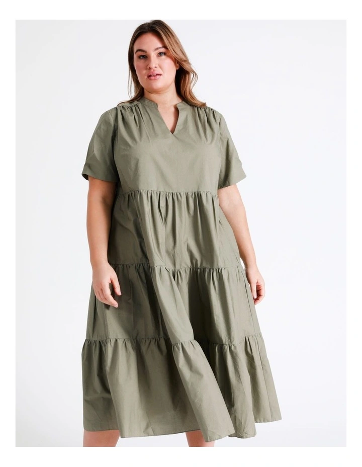Basque Organic Cotton Tiered Midi Dress In Sage 5 Basque Organic Cotton Tiered Midi Dress In Sage - Image 3