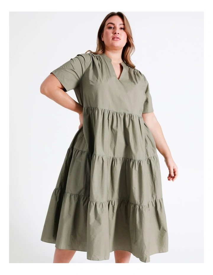 Basque Organic Cotton Tiered Midi Dress In Sage 7 Basque Organic Cotton Tiered Midi Dress In Sage - Image 5