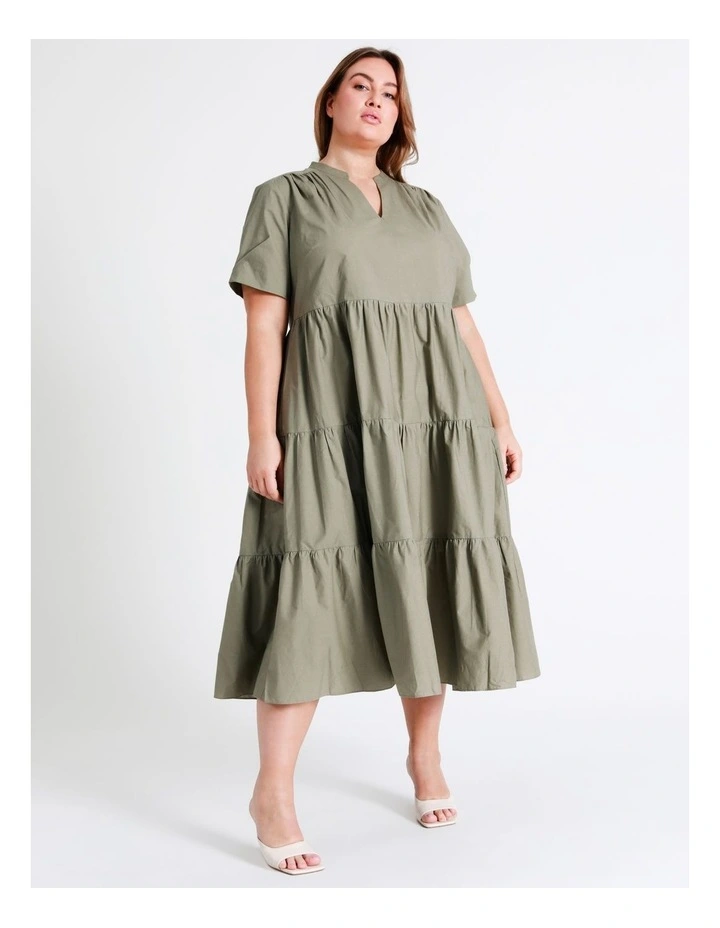 Basque Organic Cotton Tiered Midi Dress In Sage 9 Basque Organic Cotton Tiered Midi Dress In Sage - Image 7