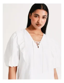 Basque Ruffle Lace Up Blouse In Ivory -Basque Store Online 918833950 4 720x928