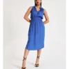 Basque Shirred Waist Recycled Blend Satin Midi Dress In Cobalt -Basque Store Online 924718150 1 720x928