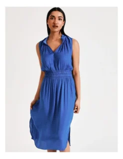 Basque Shirred Waist Recycled Blend Satin Midi Dress In Cobalt -Basque Store Online 924718150 3 720x928