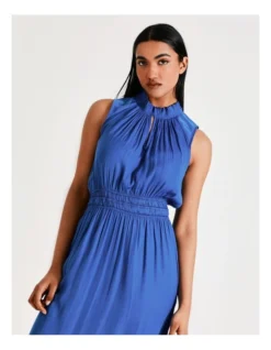 Basque Shirred Waist Recycled Blend Satin Midi Dress In Cobalt -Basque Store Online 924718150 4 720x928
